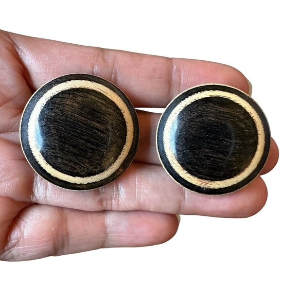 Vintage‎ Wooden Bracelet + Stud Earrings Round Oval Shape Boho Retro - Picture 3 of 11